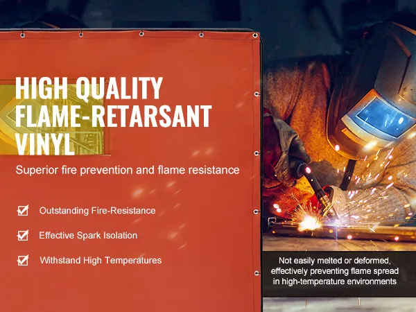 VEVOR welding screen with high-quality flame-retardant vinyl, offering fire resistance and spark isolation.