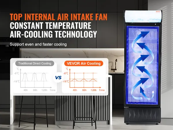 Frigorífico comercial VEVOR con ventilador de entrada de aire interno y tecnología de enfriamiento de aire a temperatura constante