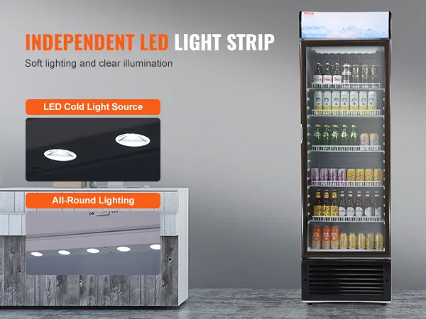 Frigorífico comercial VEVOR con tira de luz LED independiente para una iluminación suave y clara.
