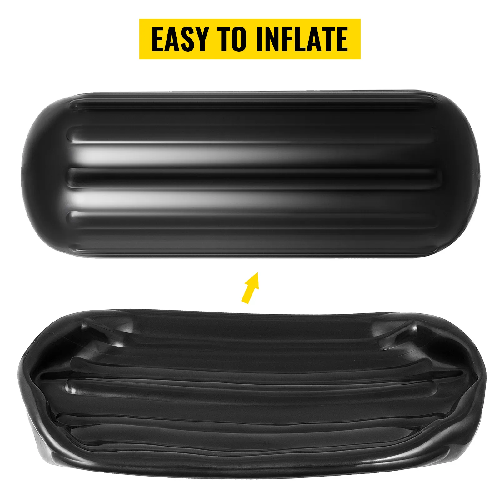 VEVOR boat fenders demonstration, easy to inflate, black color, textured surface.