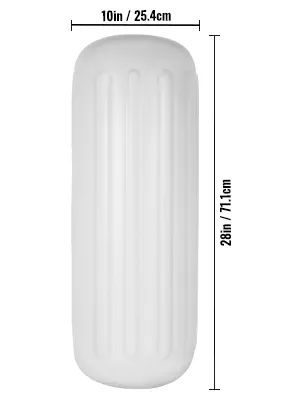 white cylindrical VEVOR boat fenders, 28 inches by 10 inches.