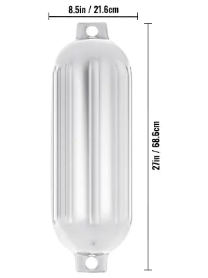VEVOR boat fenders, 27in x 8.5in, white cylindrical design with dual eyelets.