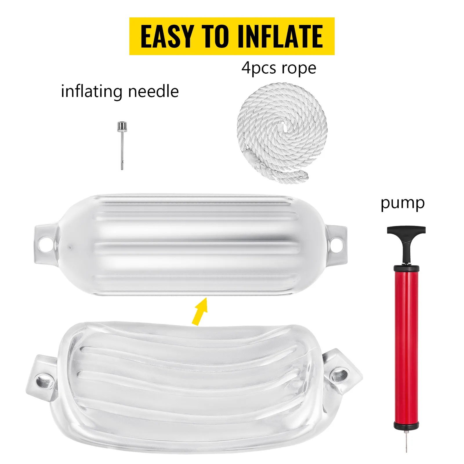 VEVOR boat fenders with pump, inflating needle, 4pcs rope, easy to inflate.