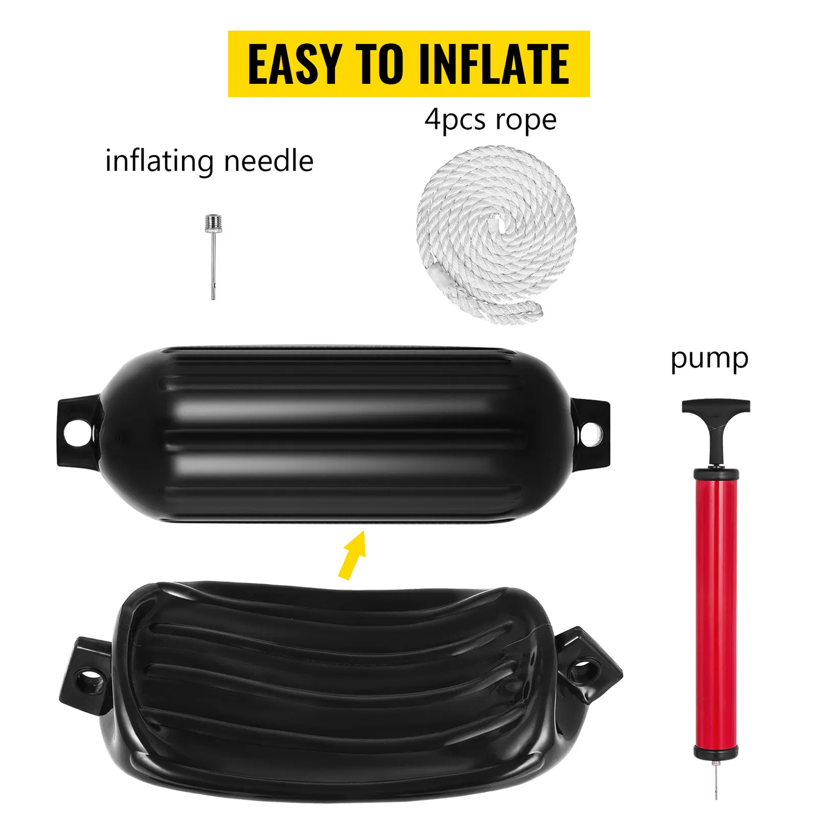 Defensas para barco VEVOR con bomba, aguja de inflado y 4 cuerdas para facilitar el inflado.