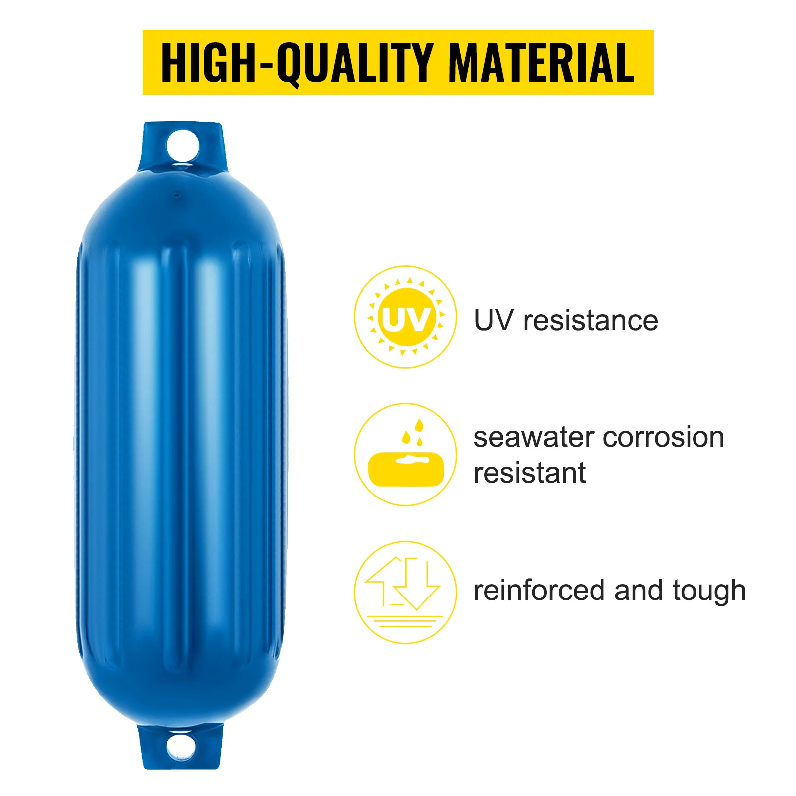 blue VEVOR boat fender with uv resistance, seawater corrosion resistance, and durability.