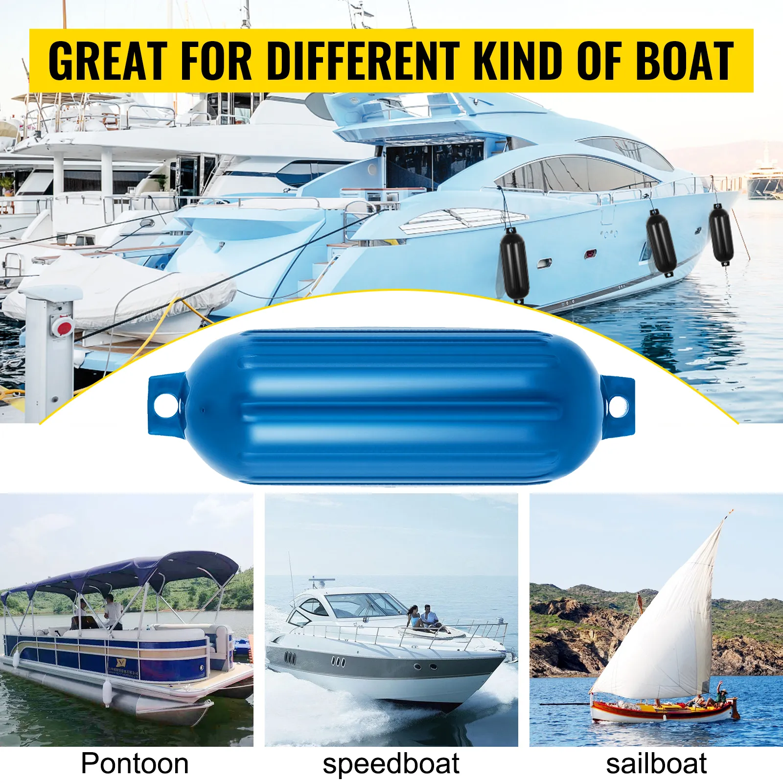 great for all boats, VEVOR boat fenders protect pontoon, speedboat, and sailboat.