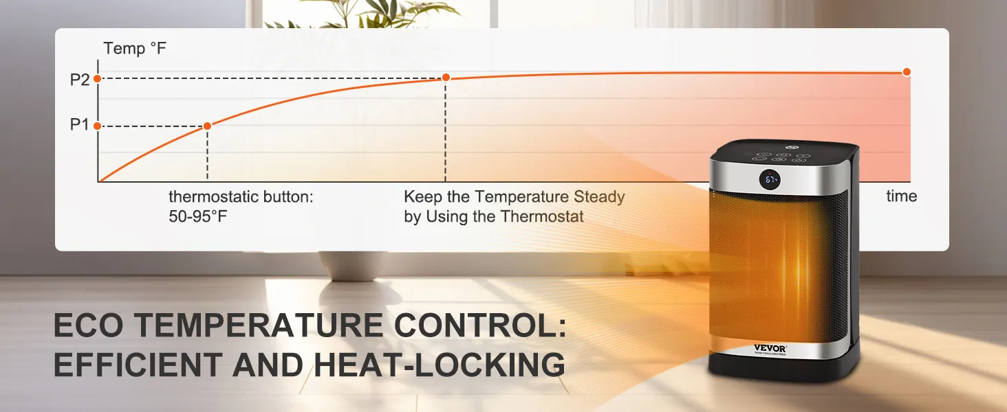 VEVOR electric space heater with eco temperature control and thermostat for efficient heating.