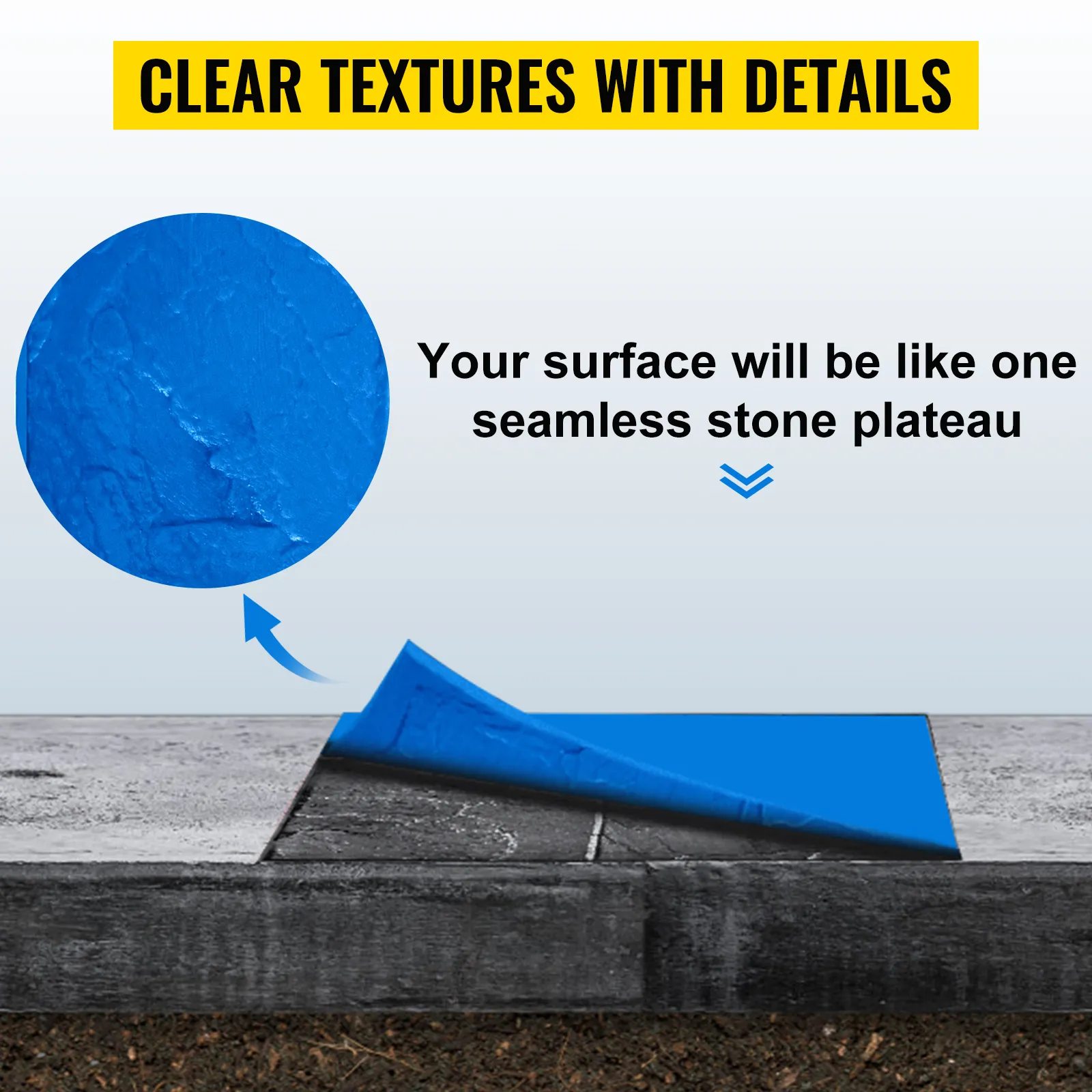 VEVOR-Betonstempel zeigen eine nahtlose Steinstruktur mit klaren Details.