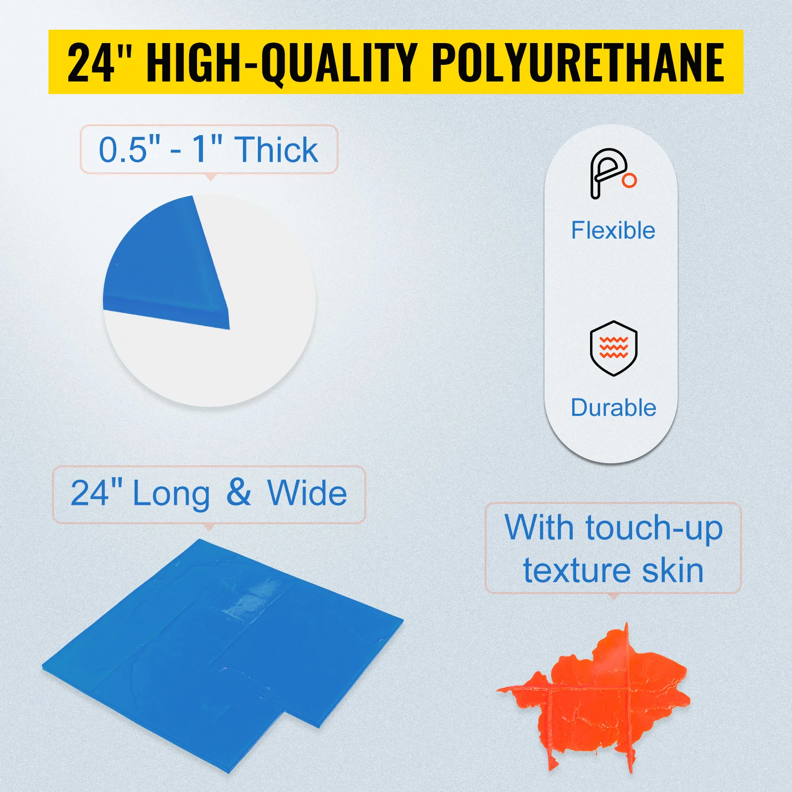 VEVOR-Betonstempel: 24 Zoll hochwertiges Polyurethan, 0,5 bis 1 Zoll dick, flexibel, langlebig.