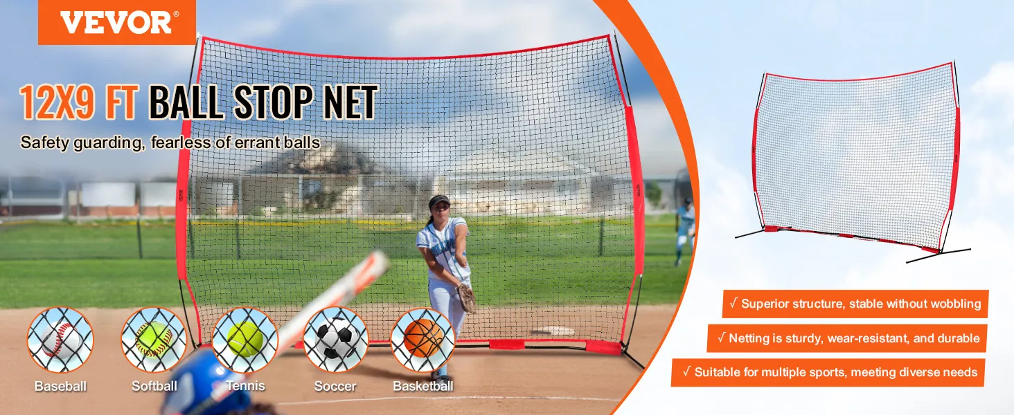 VEVOR-barrièrenet, 3,75 x 2,75 m, ideaal voor honkbal, softbal, voetbal, tennis en basketbal.