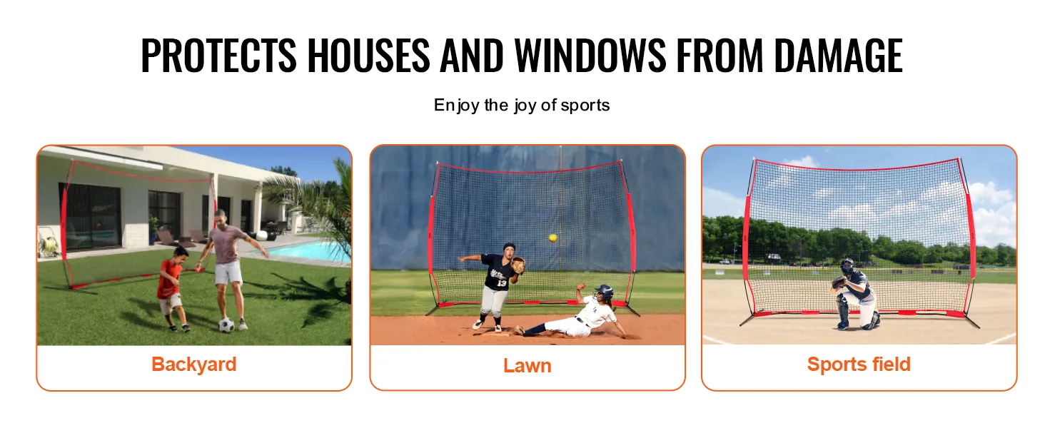 VEVOR-vangnet voor achtertuinen, gazons en sportvelden, ter bescherming van huizen en ramen.