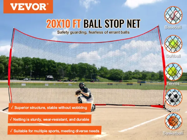 VEVOR-Backstop-Netz: 20 x 10 Fuß, langlebig und verschleißfest, ideal für Baseball, Softball, Tennis, Fußball, Basketball.