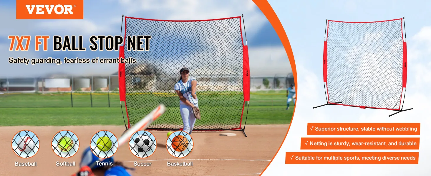 VEVOR backstop net - 7x7 ft netting for baseball, softball, tennis, soccer, and basketball. robust and stable.