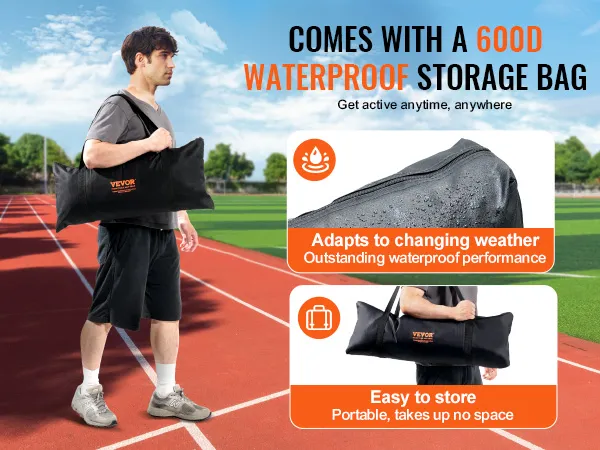VEVOR backstop net in 600d waterproof bag, portable and perfect for all weather conditions.