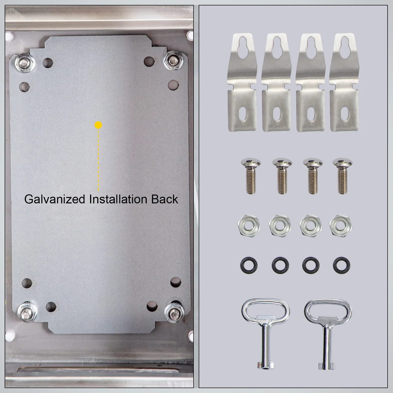 Caja eléctrica de acero inoxidable VEVOR nema con parte posterior galvanizada y herrajes de montaje.