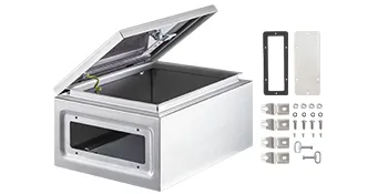 VEVOR nema 4x stainless steel enclosure with accessories and open hinged lid.