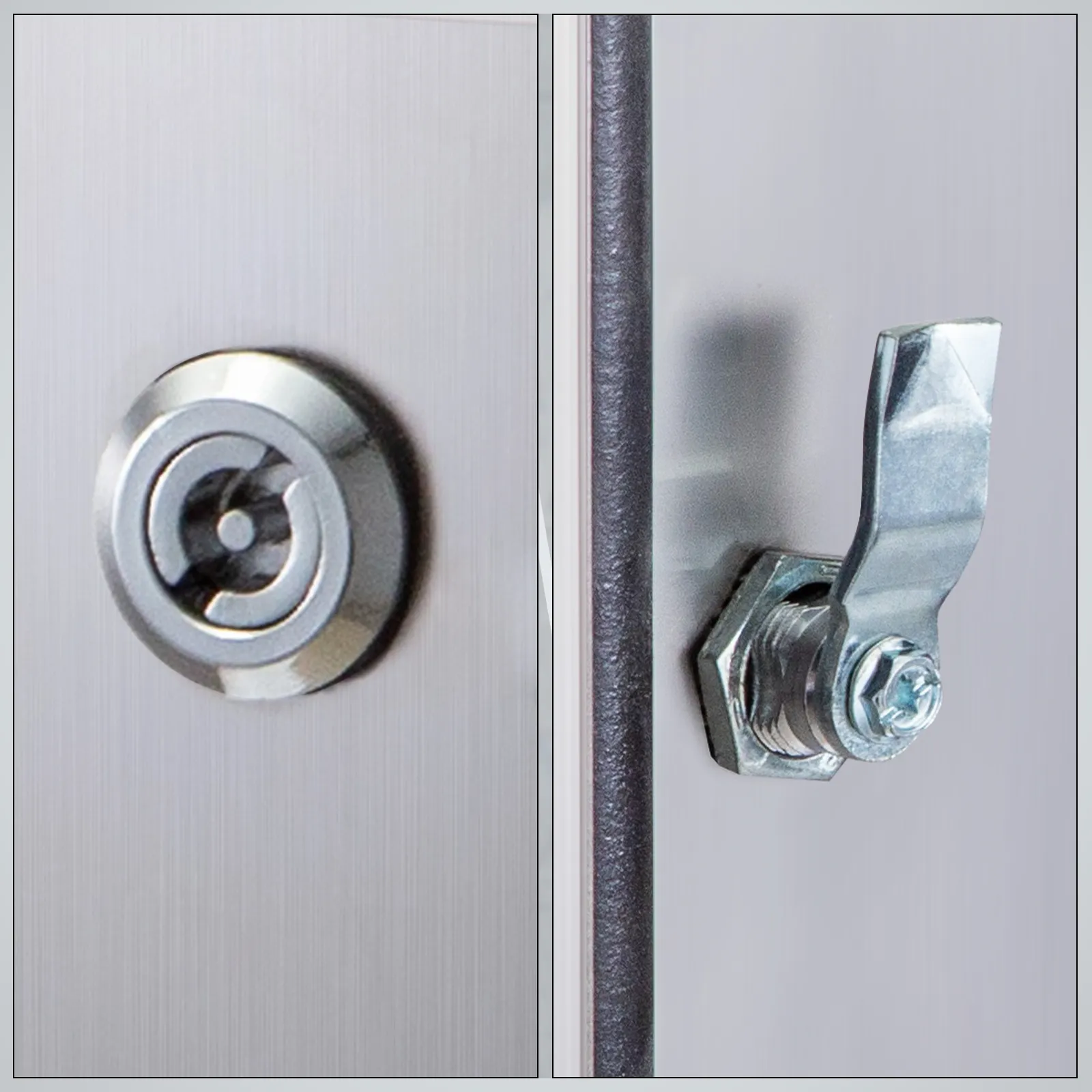 VEVOR nema 4x stainless steel enclosure lock and latch details in close-up view.