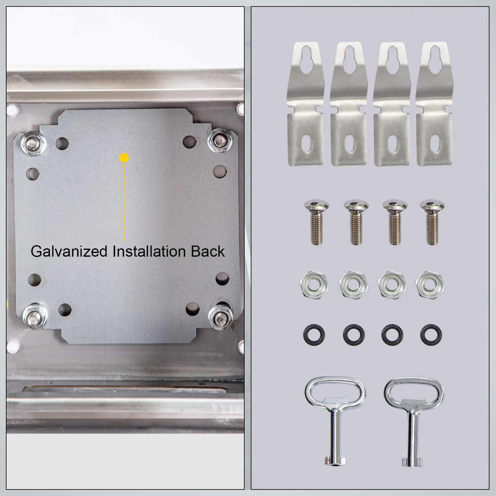 VEVOR nema 4x stainless steel enclosure with mounting hardware and accessories.