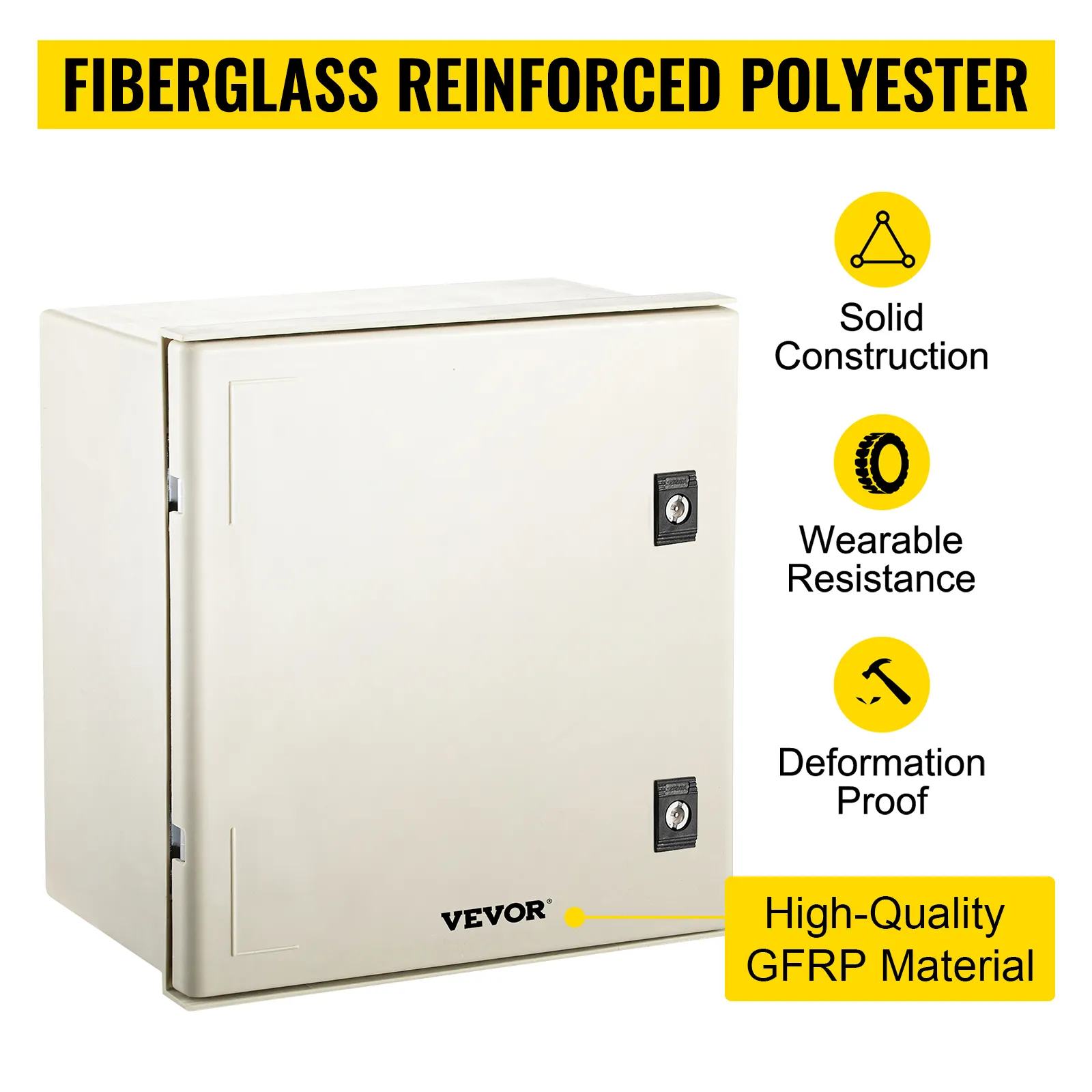 Caja eléctrica VEVOR nema 4x fabricada en poliéster reforzado con fibra de vidrio.