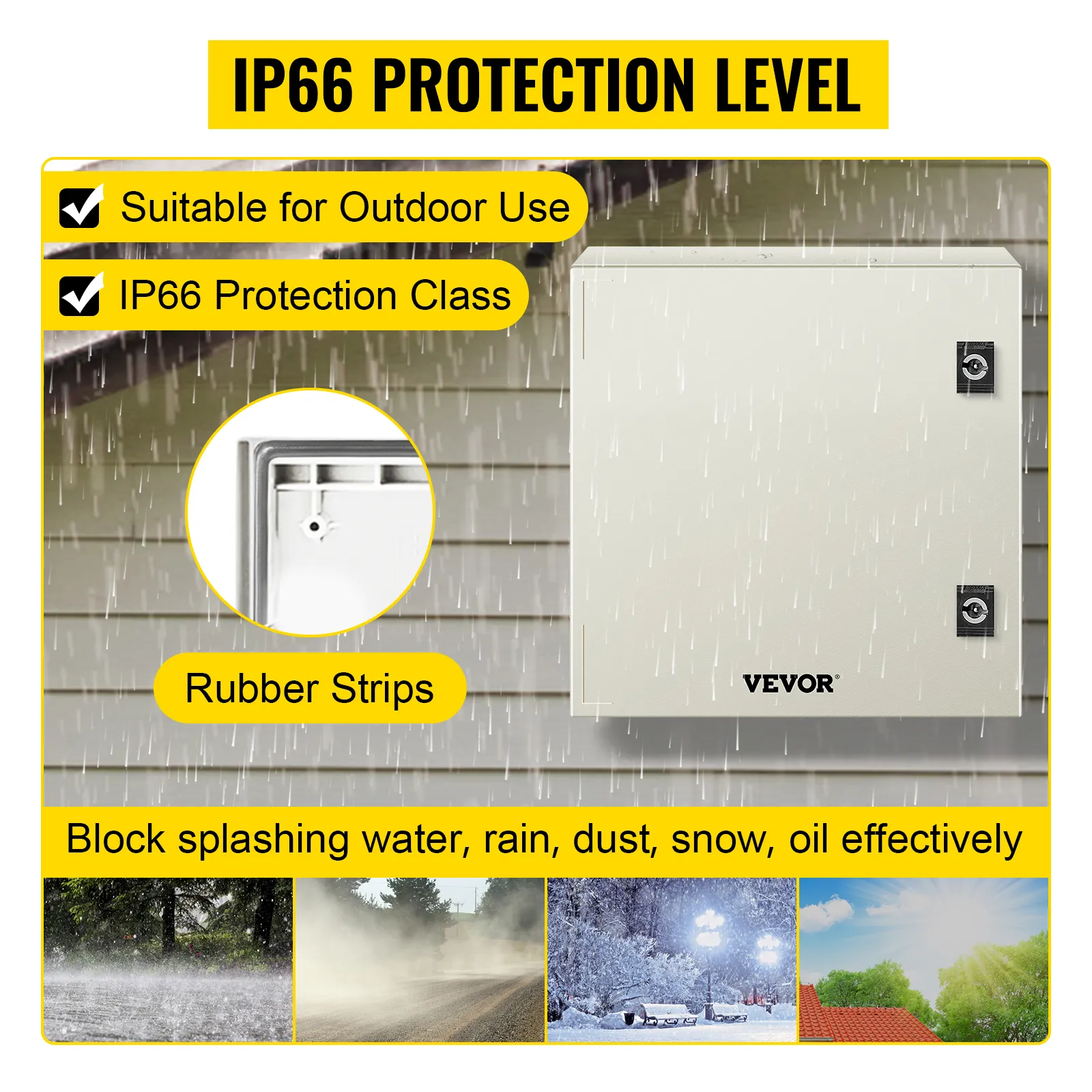 Armario eléctrico VEVOR nema 4x con protección ip66, ideal para uso exterior.