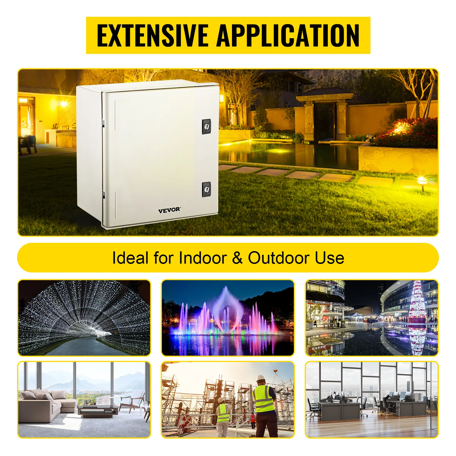 Caja eléctrica VEVOR nema 4x para aplicaciones interiores y exteriores.