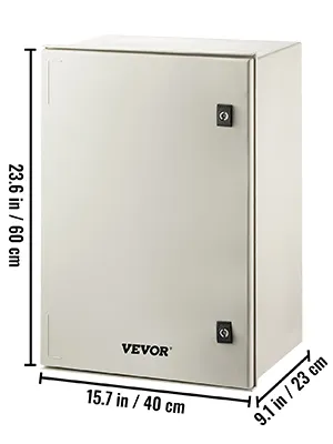 VEVOR nema 4x enclosure with dimensions: 23.6x15.7x9.1 inches.