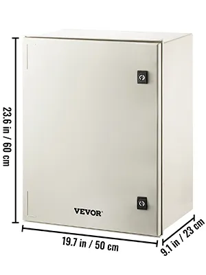 VEVOR nema 4x electrical enclosure dimensions: 23.6in x 19.7in x 9.1in.