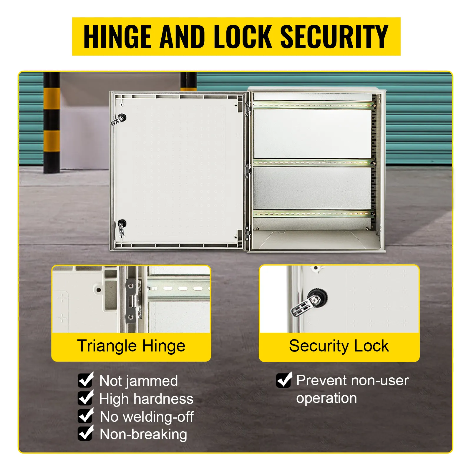 Quadro elettrico VEVOR nema 4x con cerniera e serratura di sicurezza.