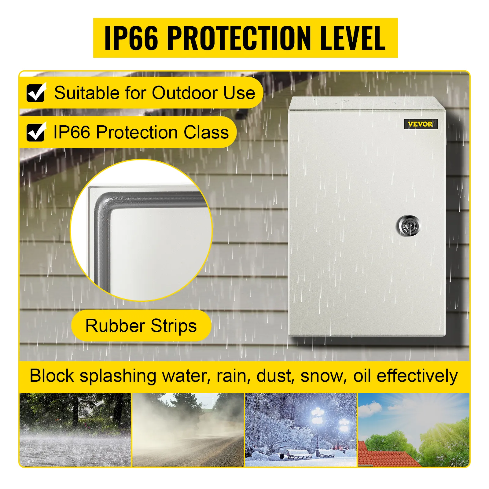 VEVOR nema 4x steel electrical box with ip66 protection in rainy weather.