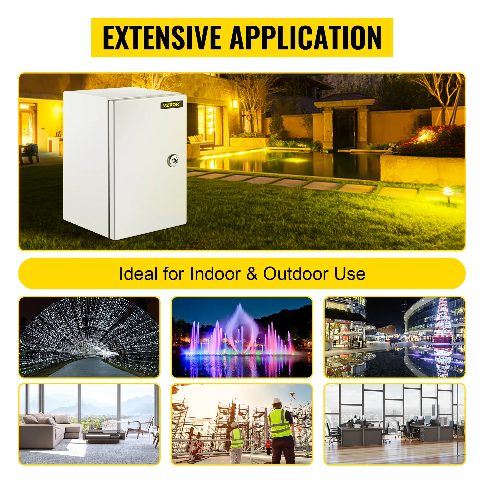 VEVOR nema 4x steel electrical box for indoor and outdoor use with multiple applications.