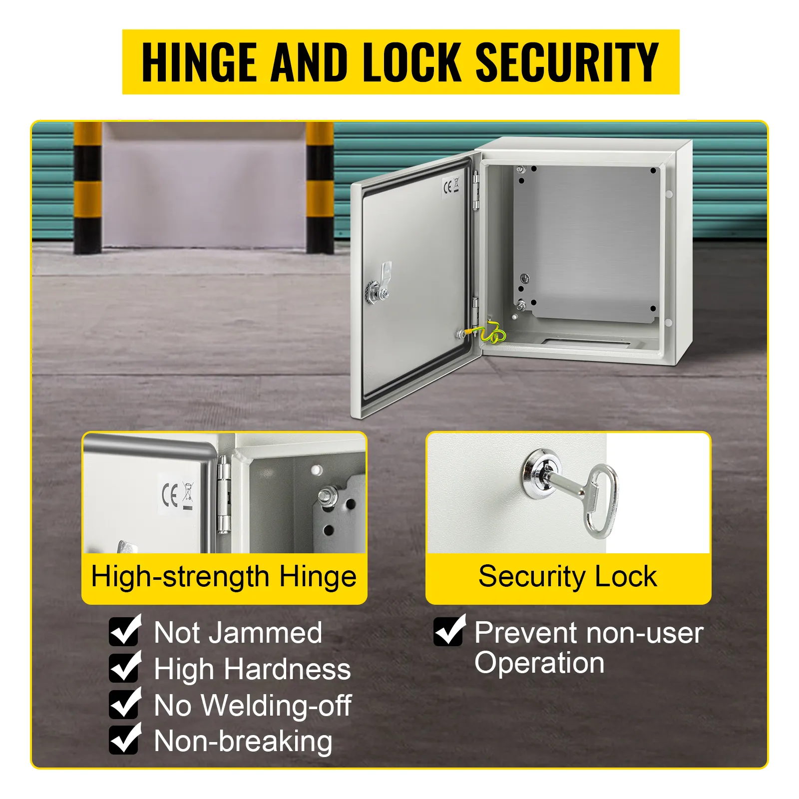 VEVOR nema 4x steel enclosure with secure hinges and key lock.