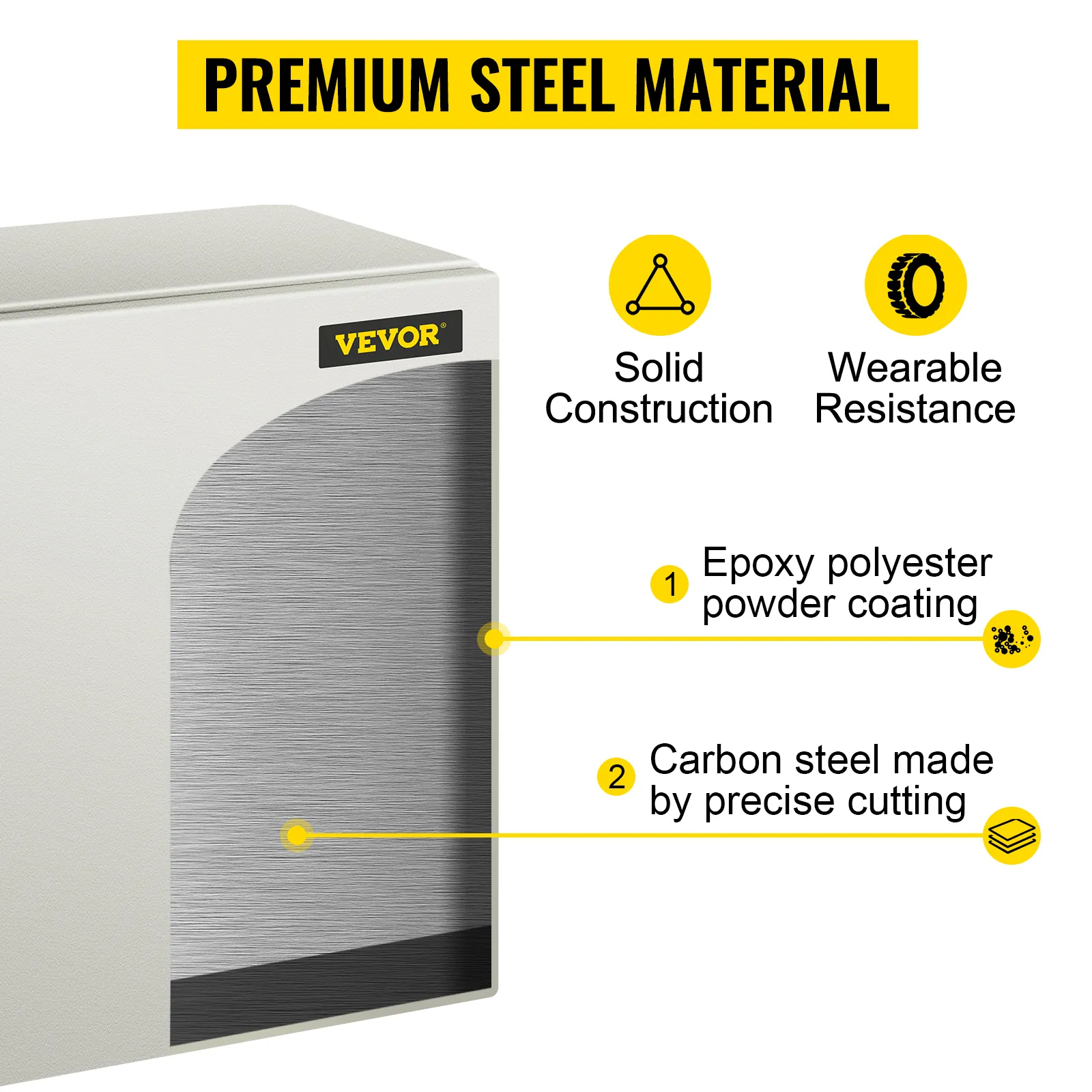 VEVOR nema steel enclosure showcasing solid construction and epoxy powder coating.