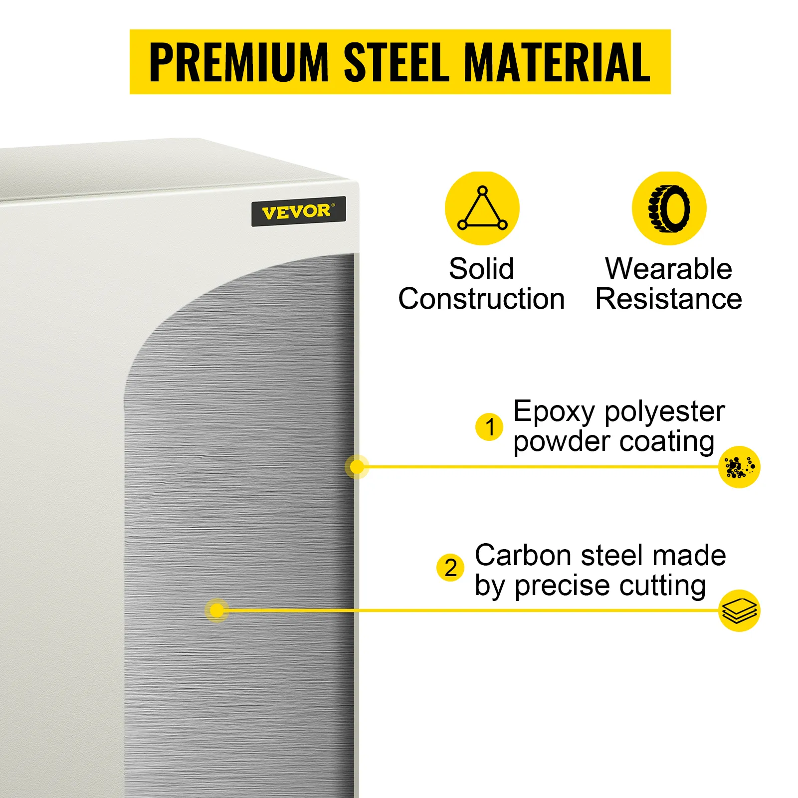 VEVOR nema steel enclosure with epoxy polyester powder coating and carbon steel.