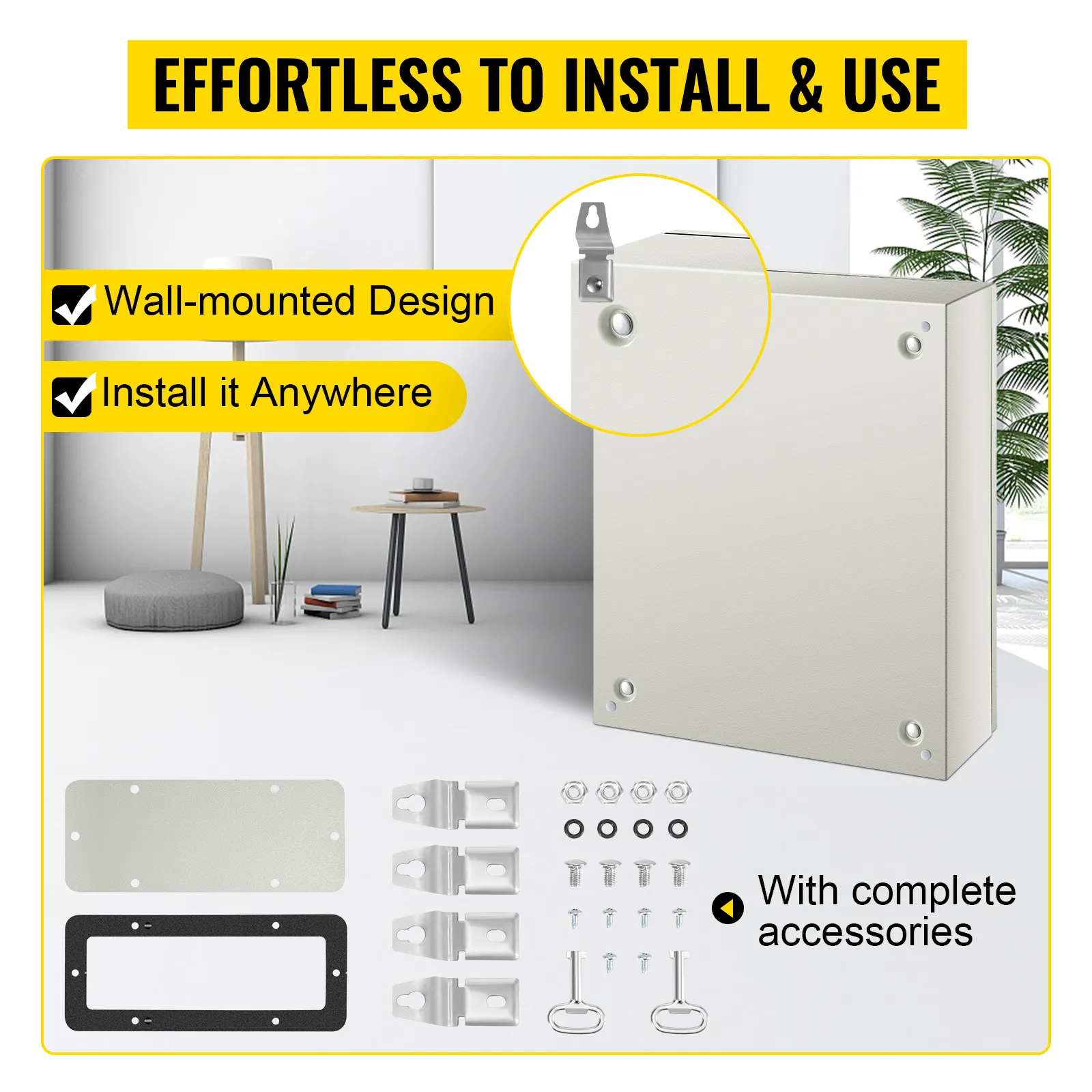 VEVOR nema steel enclosure with wall-mounted design and complete accessories.