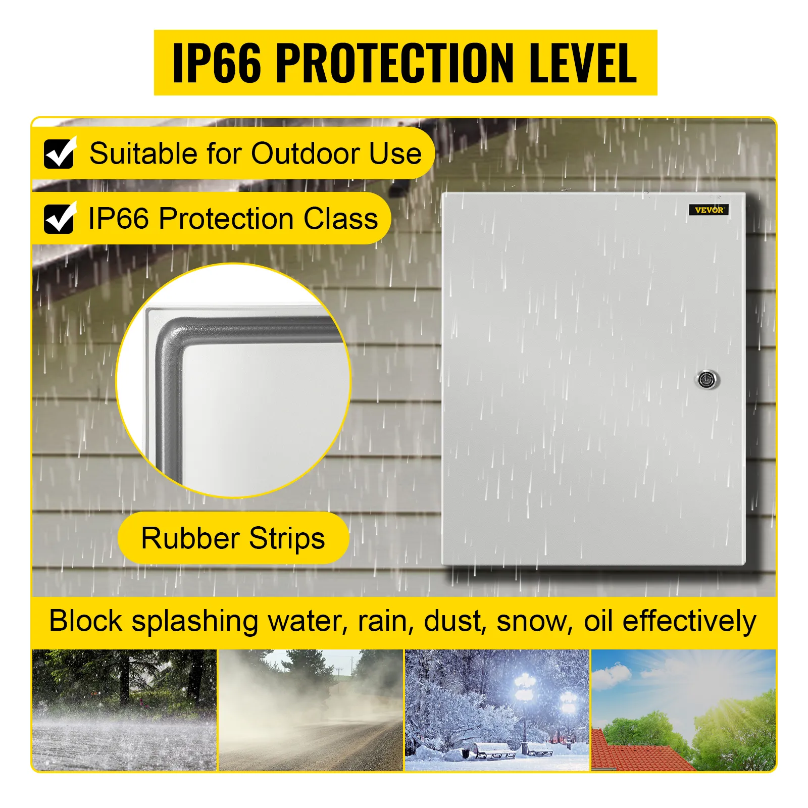 VEVOR nema steel enclosure with ip66 protection, suitable for outdoor use.