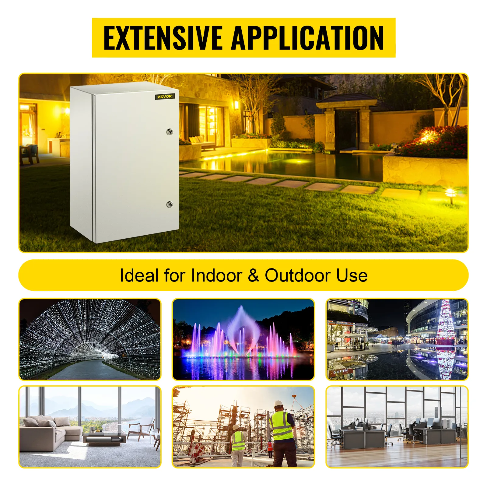 Caja eléctrica de acero VEVOR nema 4x para amplias aplicaciones en interiores y exteriores.