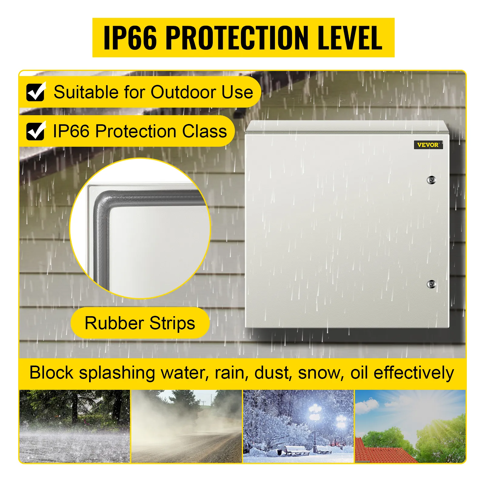 Carcasa de acero VEVOR nema 4x con protección IP66 contra agua, polvo y aceite.