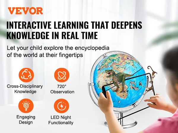 Educatieve VEVOR-wereldbol met interactieve functies, 720°-observatie, aantrekkelijk ontwerp en led-nachtfunctie.