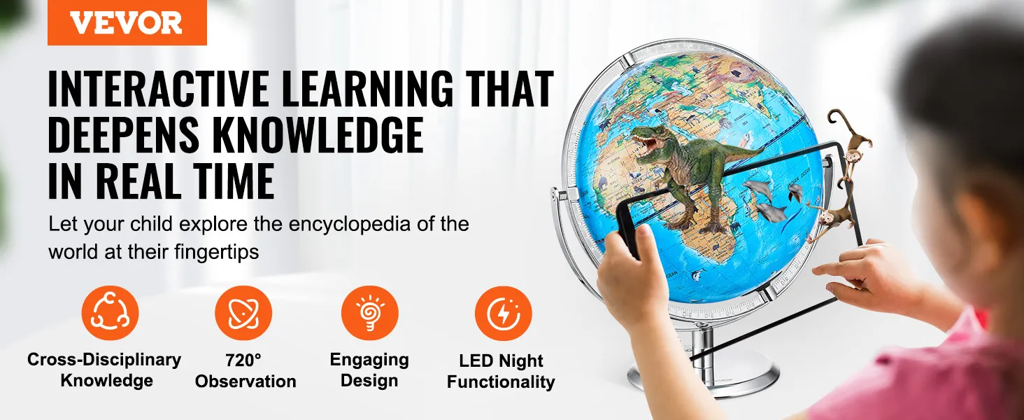 Educatieve VEVOR-wereldbol met interactieve functies, 720°-observatie, aantrekkelijk ontwerp en led-nachtfunctie.