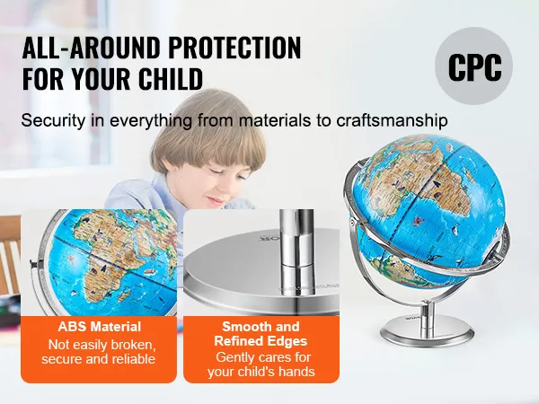 VEVOR educatieve wereldbol met ABS-materiaal en gladde randen, voor veiligheid en duurzaamheid voor kinderen.