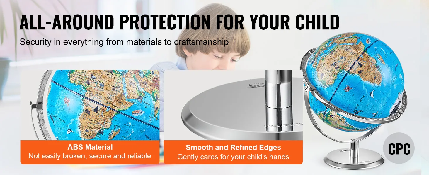 VEVOR educatieve wereldbol met ABS-materiaal en gladde randen, voor veiligheid en duurzaamheid voor kinderen.