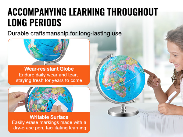 VEVOR Rotating World Globe with Stand, 8 in/203.2 mm, Educational
