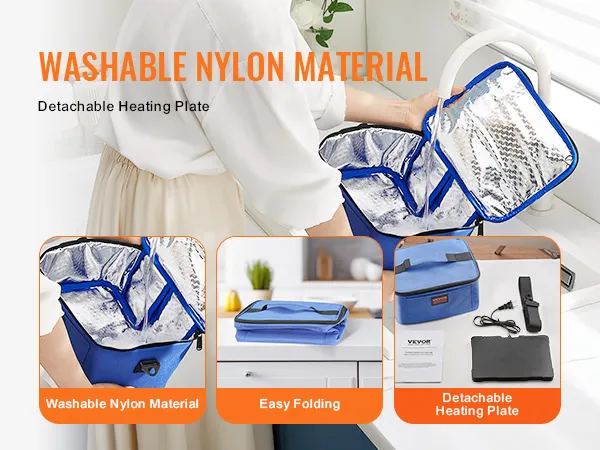 VEVOR portable oven with washable nylon material, easy folding, and detachable heating plate.