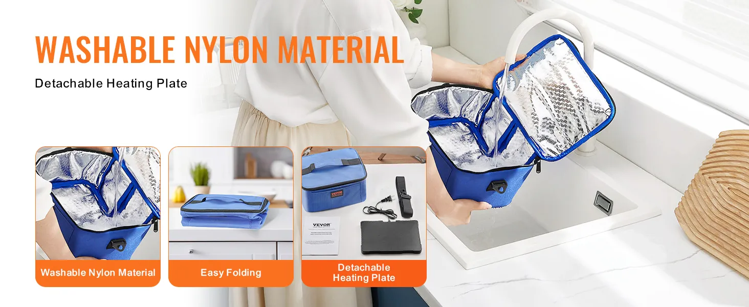 VEVOR portable oven with washable nylon material, easy folding, and detachable heating plate.