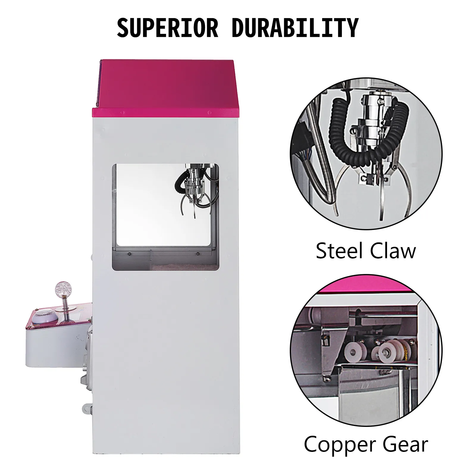 VEVOR claw crane machine with steel claw and copper gear for superior durability.