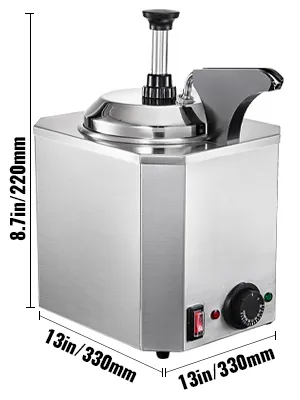 Dispensador de queso VEVOR, acero inoxidable, dimensiones 8,7 x 13 pulgadas, perilla de temperatura.