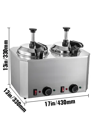 Calentador de queso VEVOR con dispensadores dobles, acero inoxidable, 17 pulgadas/430 mm de ancho.