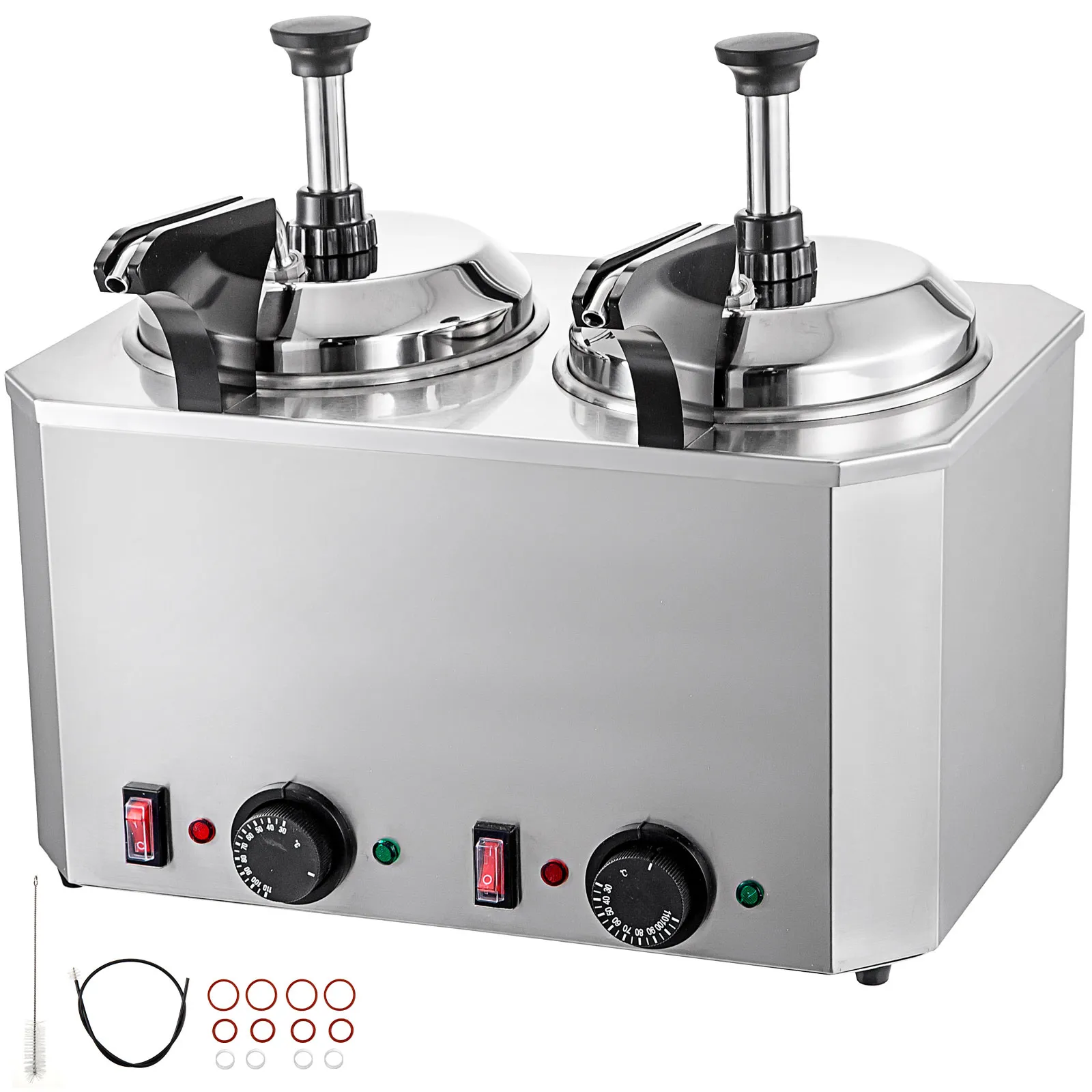 Calentador de queso VEVOR con bombas duales y perillas de control, incluidos accesorios.