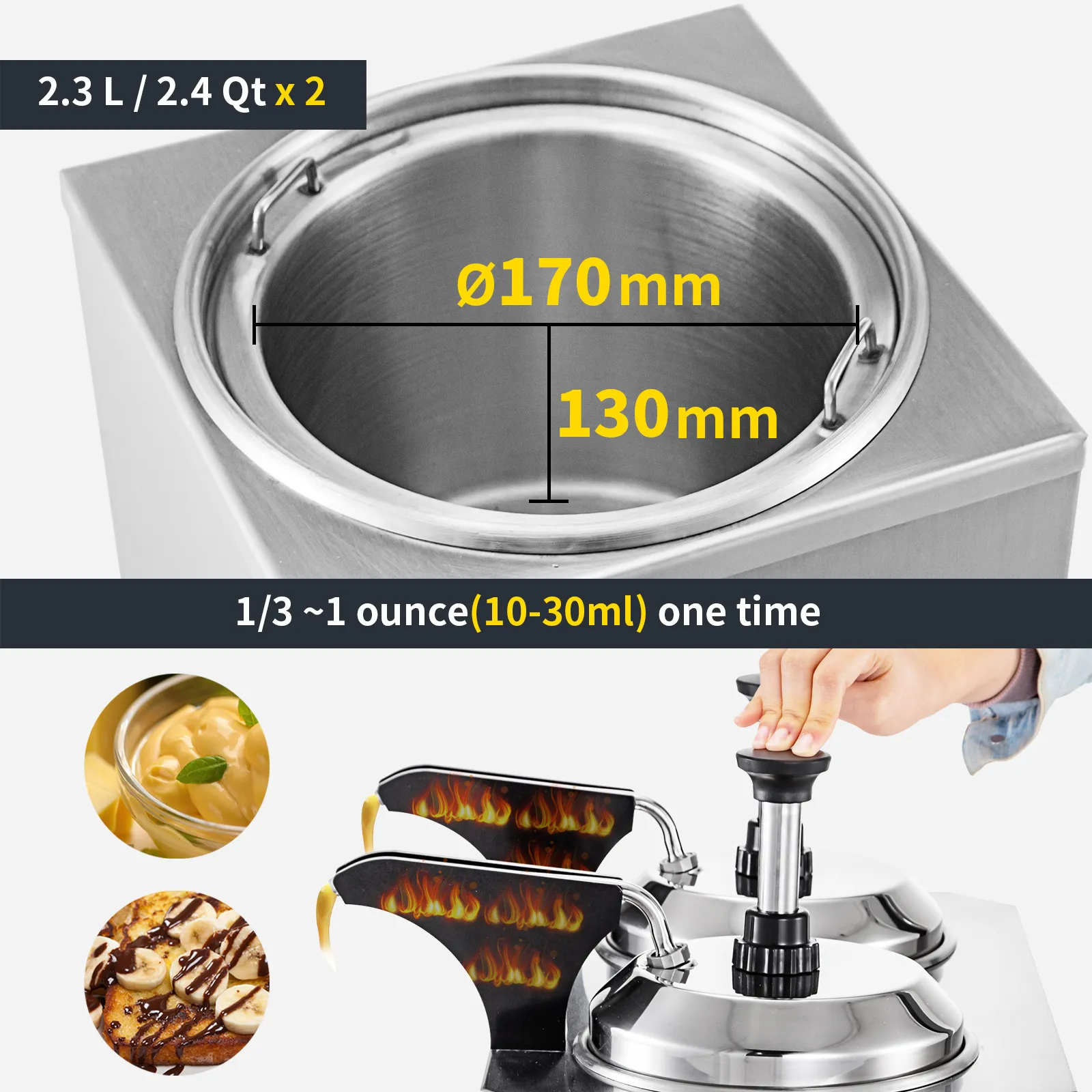 Calentador de queso VEVOR, capacidad de 2,3 l/2,4 qt, 170 mm de diámetro, 130 mm de profundidad.