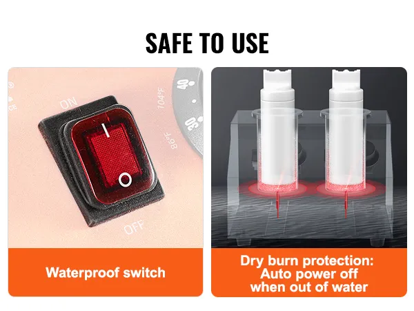 VEVOR electric bottle warmer with waterproof switch and dry burn protection for safety.